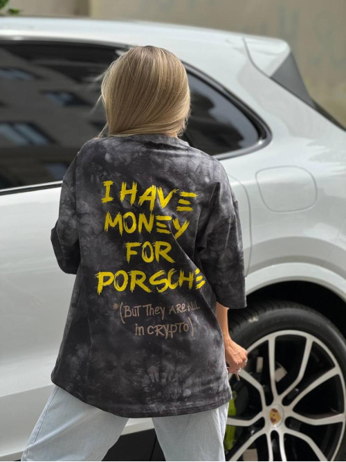 Футболка тай дай I have money for Porshe 