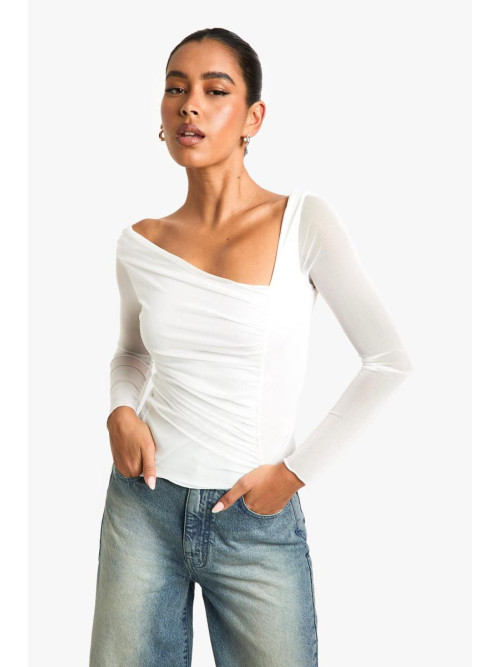 Топ із сітчастими рюшами з довгим рукавом