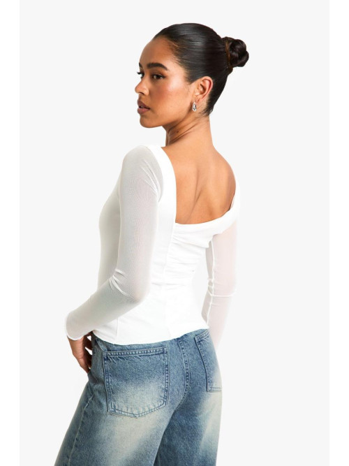 Топ із сітчастими рюшами з довгим рукавом