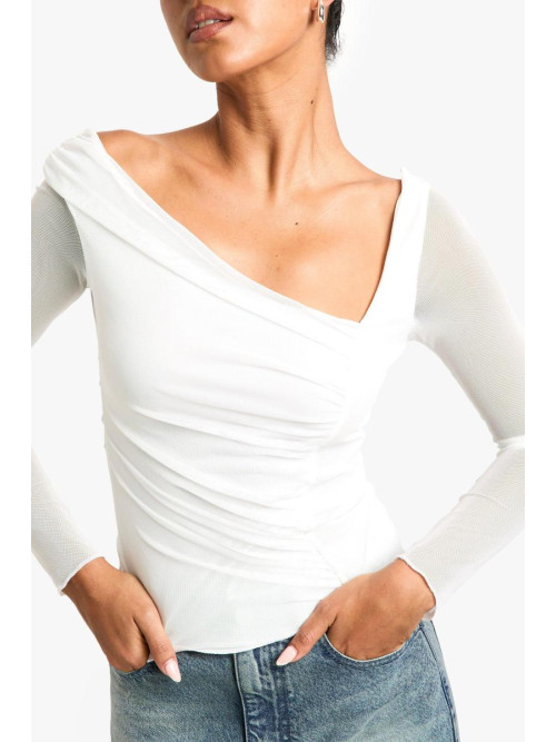 Топ із сітчастими рюшами з довгим рукавом