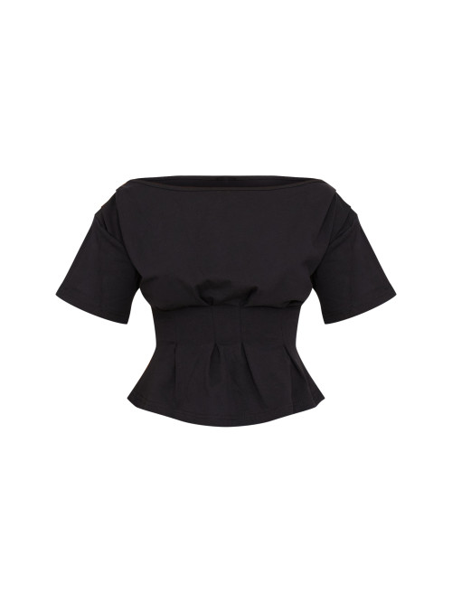 Чорна структурована футболка зі стягнутим поясом