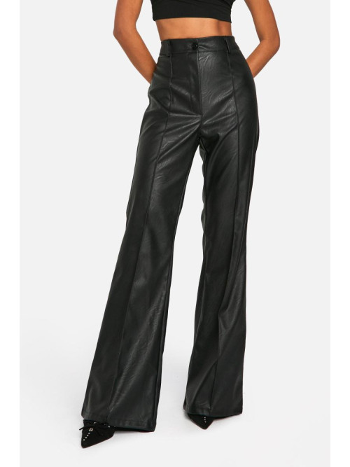 Штани-кльош із завищеною талією та швом спереду в стилі шкіри