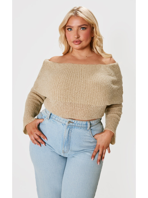 Плюс в’язаний кроп-топ Deep Nude Bardot Boucle