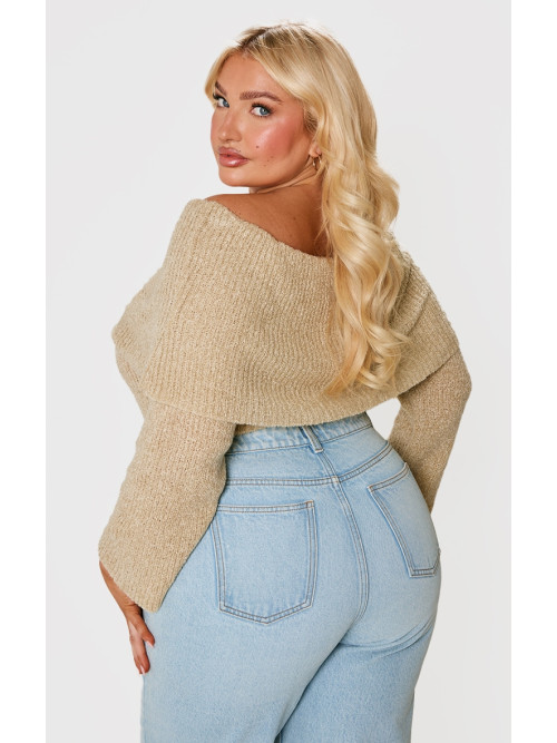 Плюс в’язаний кроп-топ Deep Nude Bardot Boucle