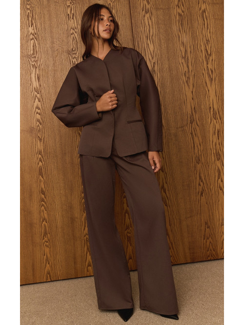 Темно -коричневі преміум -ткані з побогованими штанами з широкими ногами