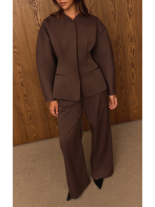 Темно -коричневі преміум -ткані з побогованими штанами з широкими ногами