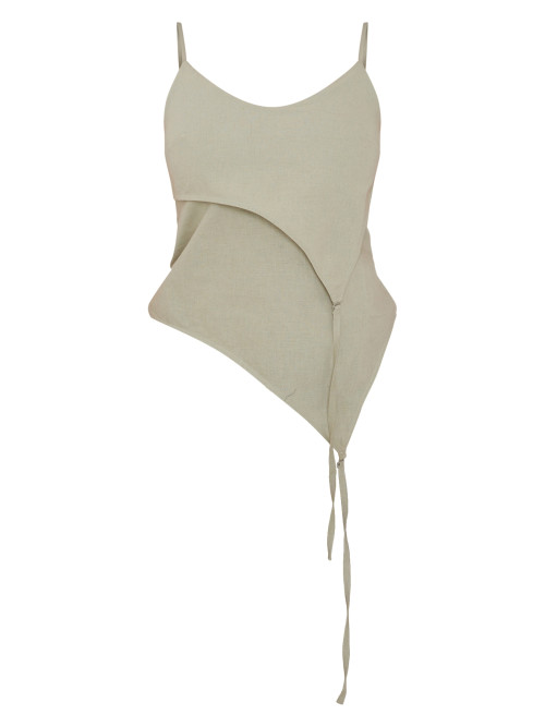 Зелений лляний асиметричний топ на бретельках з лямками