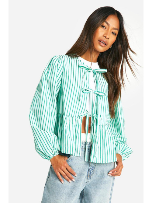 Комбінезон з довгим рукавом із зав’язкою спереду в зелену смужку