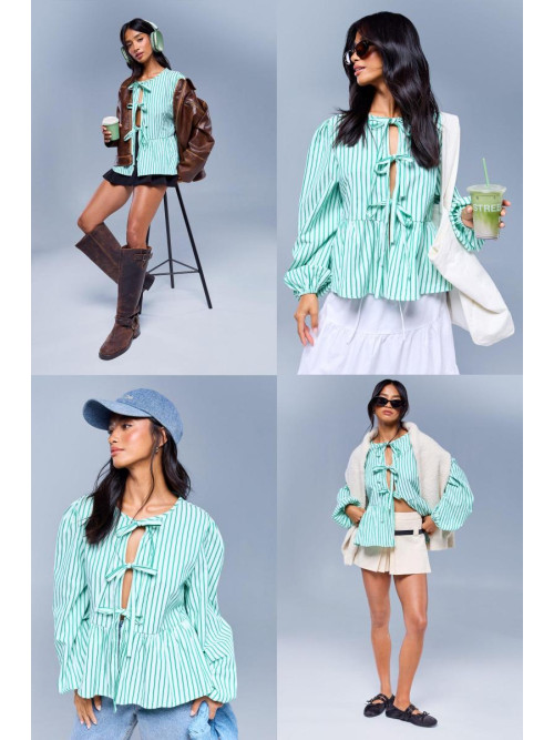 Комбінезон з довгим рукавом із зав’язкою спереду в зелену смужку