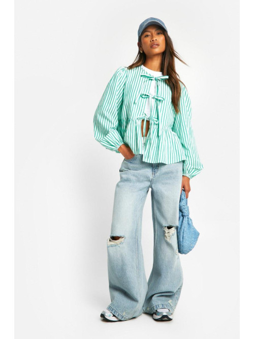 Комбінезон з довгим рукавом із зав’язкою спереду в зелену смужку