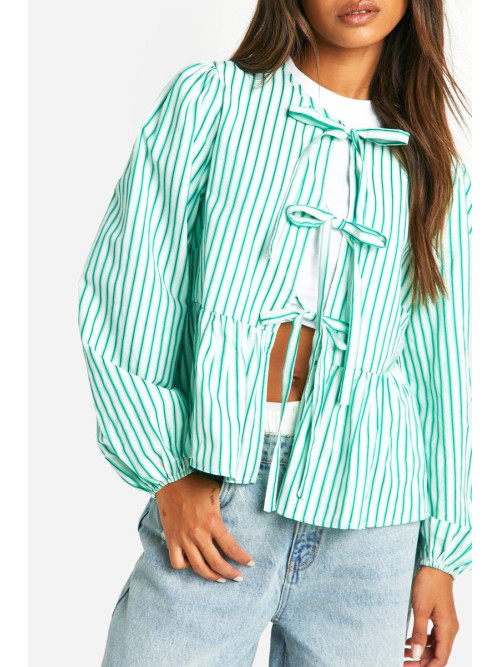 Комбінезон з довгим рукавом із зав’язкою спереду в зелену смужку