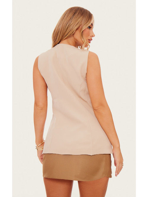 Бежевий довгий жилет з круглим вирізом