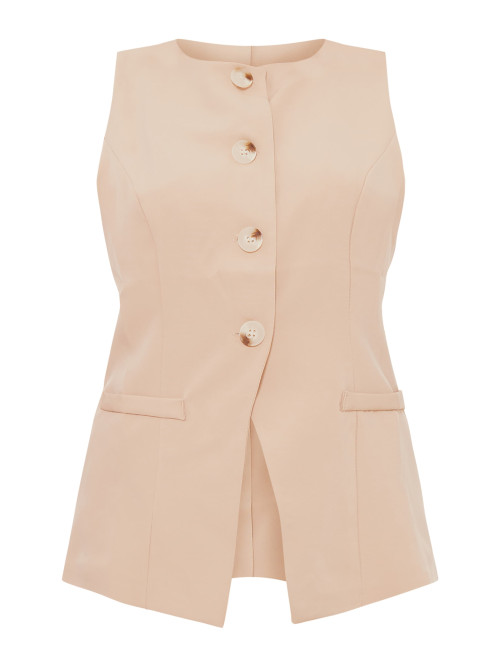 Бежевий довгий жилет з круглим вирізом