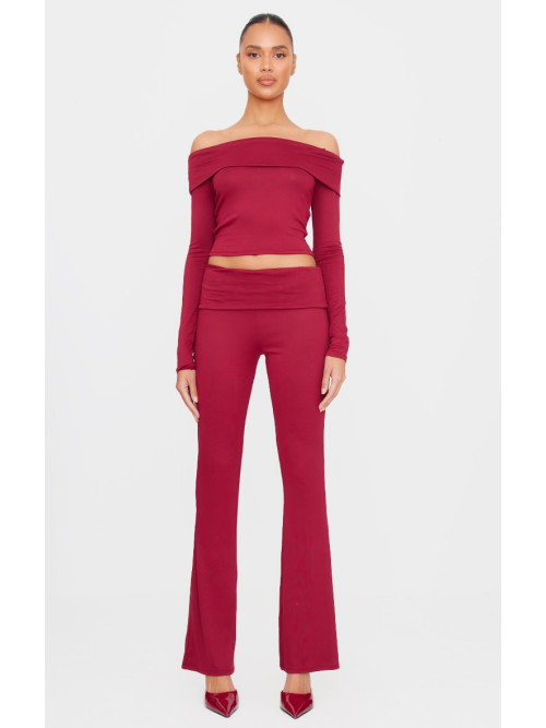 Бордовий Soft Touch Fold Over Skinny Flars