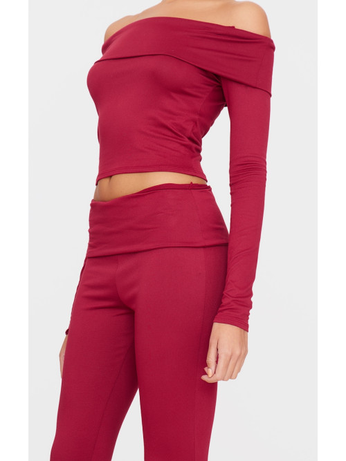 Бордовий Soft Touch Fold Over Skinny Flars