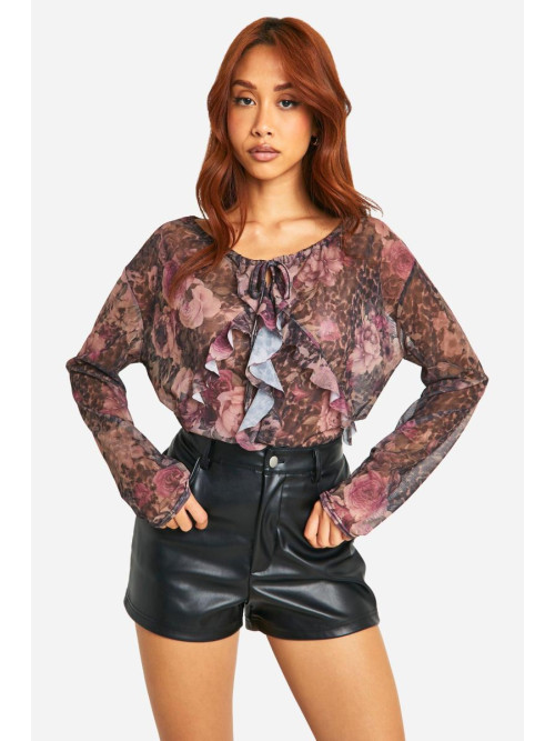 Топ з довгими рукавами з оборками спереду