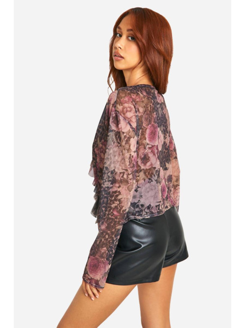 Топ з довгими рукавами з оборками спереду