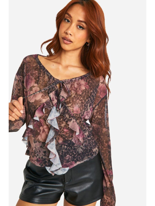 Топ з довгими рукавами з оборками спереду