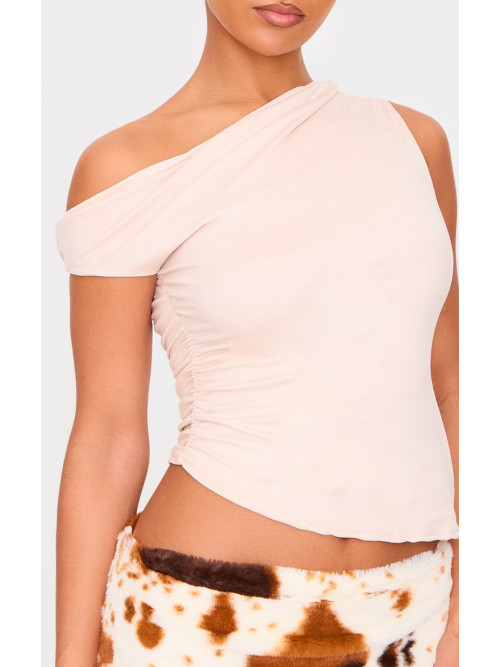 Довгий топ із кремовою штучною замшею з асиметричним подолом