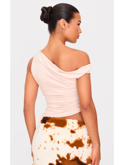 Довгий топ із кремовою штучною замшею з асиметричним подолом