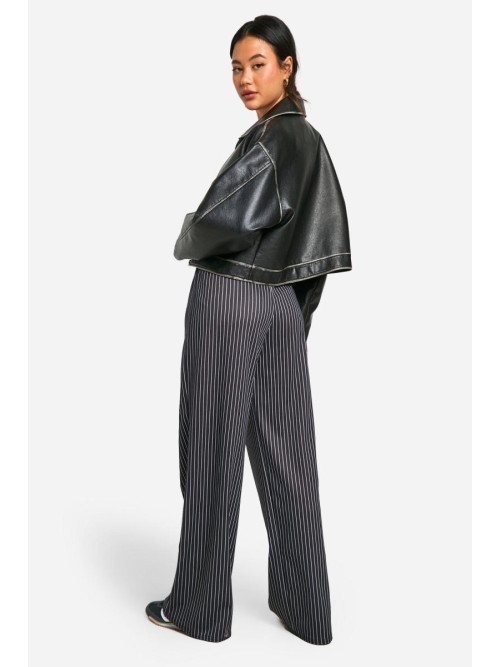 Широкі брюки в тонку смужку зі зібраною талією