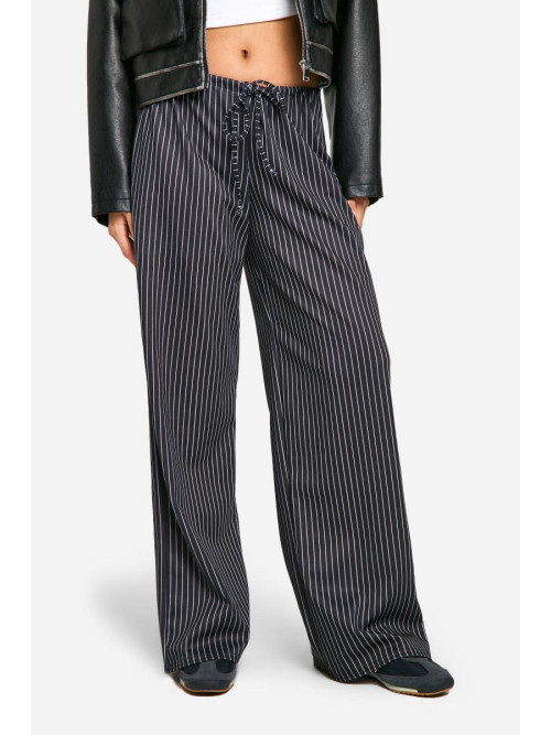 Широкі брюки в тонку смужку зі зібраною талією