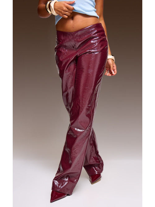 Бордові брюки зі штучної шкіри