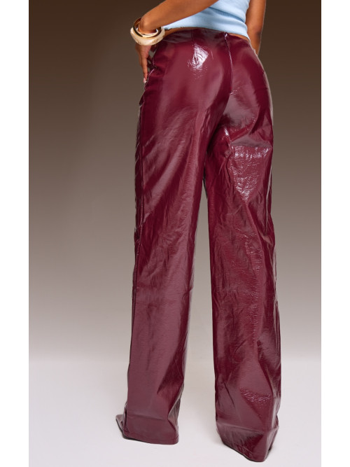 Бордові брюки зі штучної шкіри