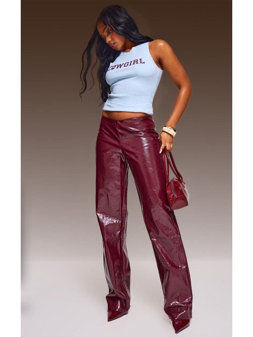 Бордові брюки зі штучної шкіри