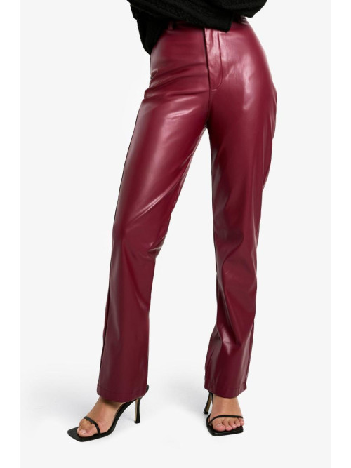 ПРЯМІ БРЮКИ З ВИСОКОЮ ТАЛІЄЮ З ШТУЧНОЇ ШКІРИ БОРДОВОГО КОЛЬОРУ