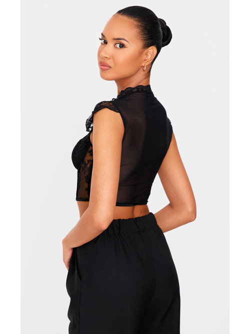 Чорний мереживний укорочений корсет