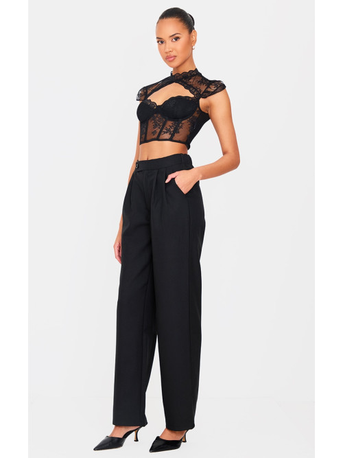 Чорний мереживний укорочений корсет