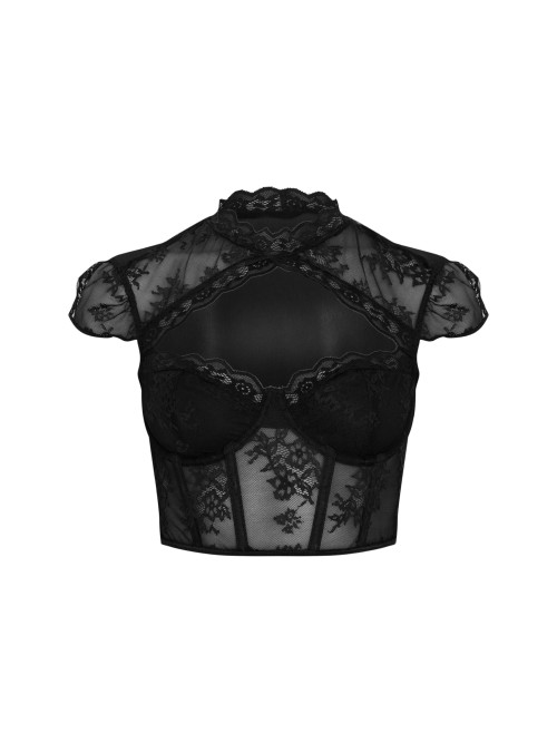Чорний мереживний укорочений корсет