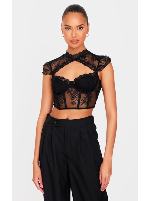 Чорний мереживний укорочений корсет