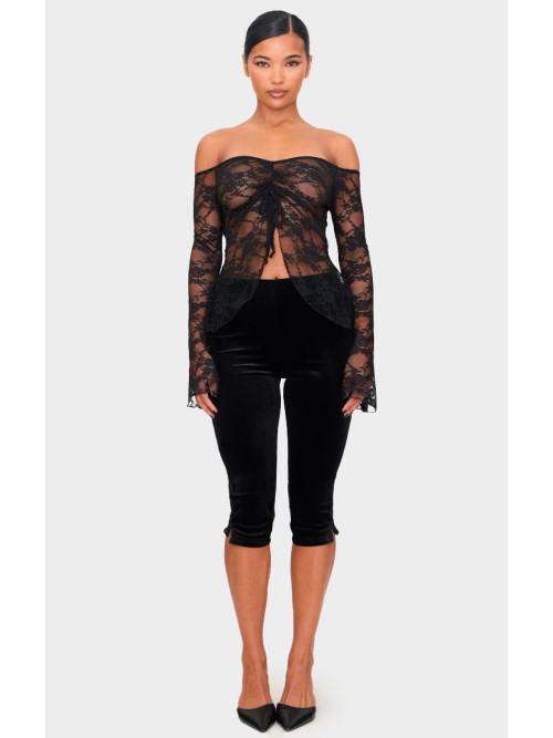 Чорні мереживні оксамитові капрі з боків