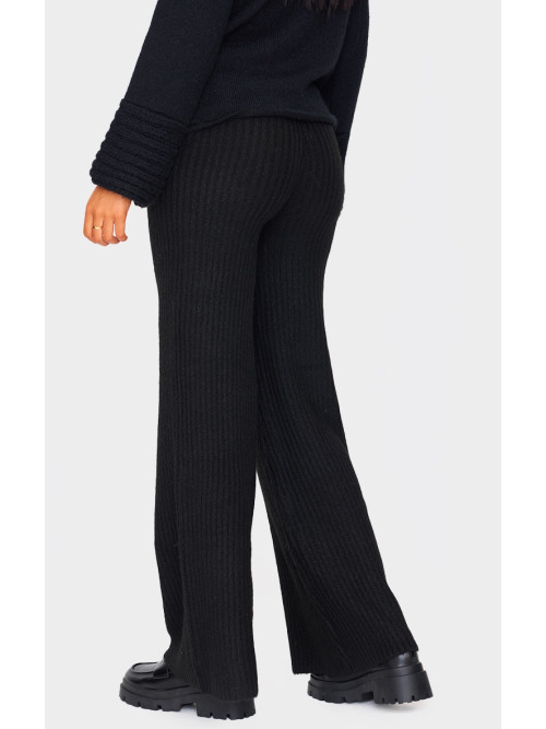 Високі чорні широкі трикотажні брюки в рубчик