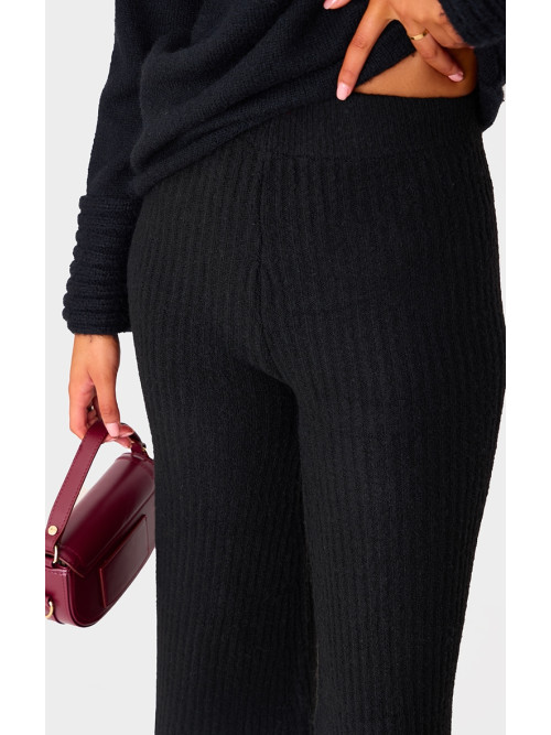 Високі чорні широкі трикотажні брюки в рубчик