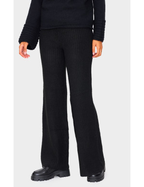 Високі чорні широкі трикотажні брюки в рубчик