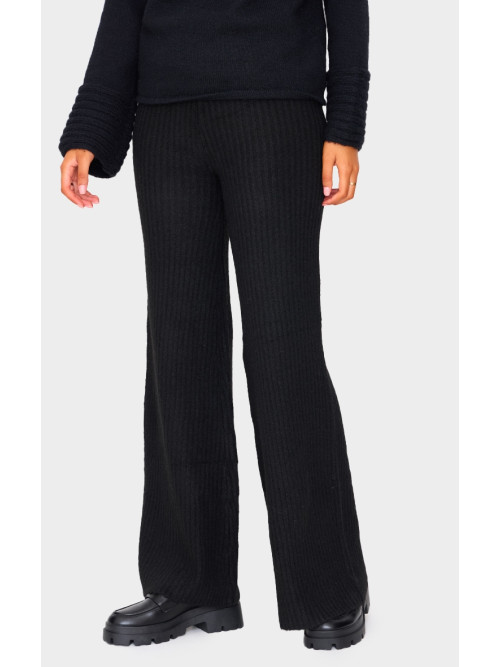 Високі чорні широкі трикотажні брюки в рубчик