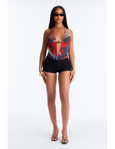 Боді з сітки та бісеру з зав'язками на шиї