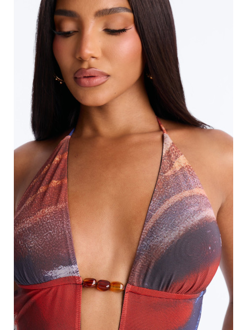 Боді з сітки та бісеру з зав'язками на шиї