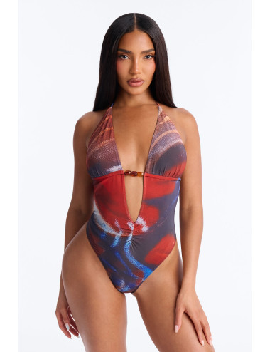 Боді з сітки та бісеру з зав'язками на шиї