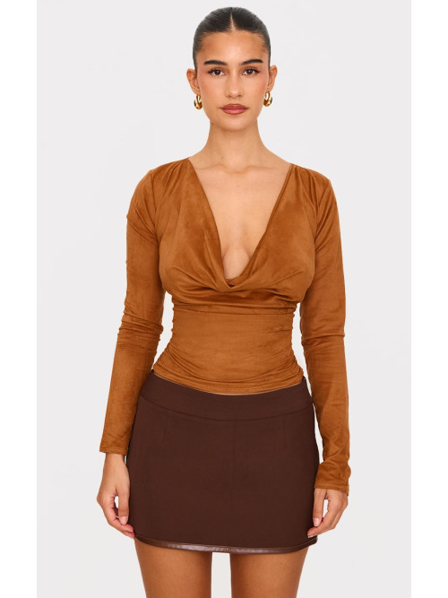 Топ із довгими рукавами з вирізом із замшею та штучною замшею