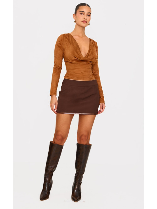 Топ із довгими рукавами з вирізом із замшею та штучною замшею