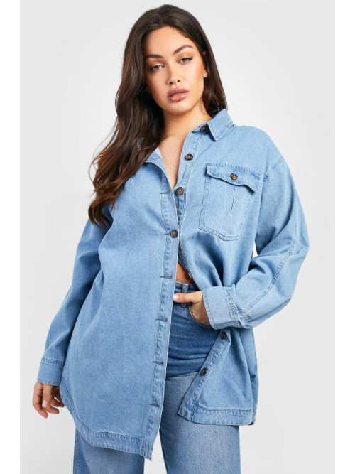 Плюс велика джинсова сорочка Acid Wash Pocket