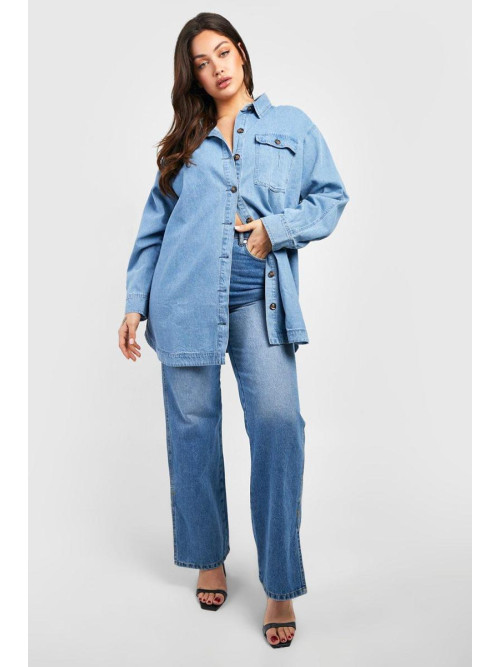 Плюс велика джинсова сорочка Acid Wash Pocket