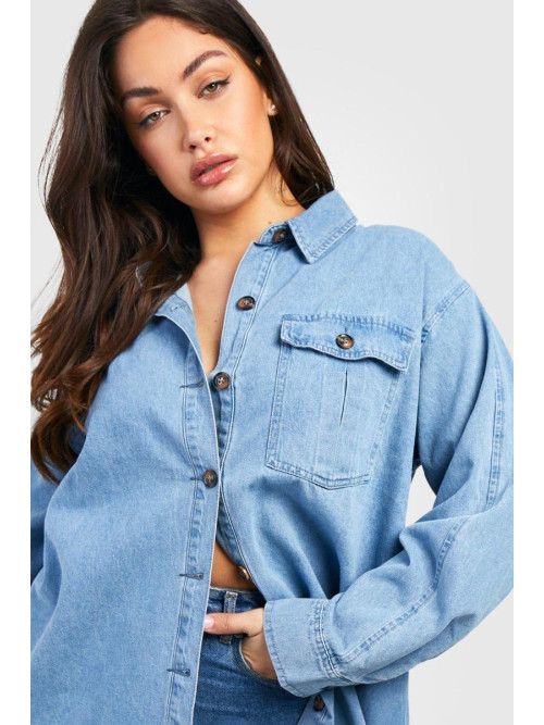Плюс велика джинсова сорочка Acid Wash Pocket